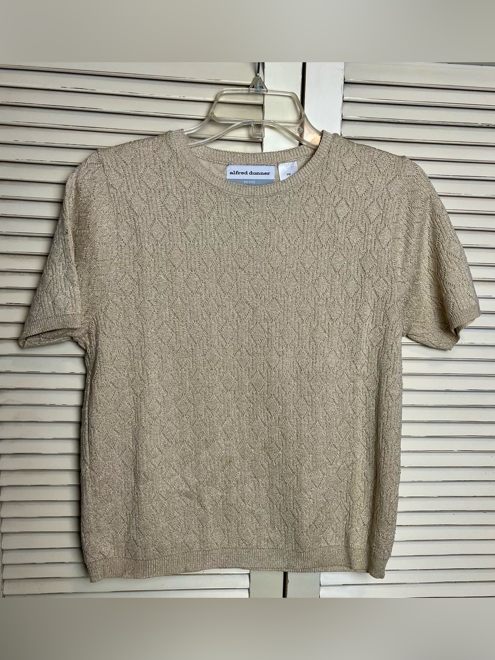 Vintage Alfred Dunner Metallic Sparkle Diamond Knit Short Sleeve Sweater Petite